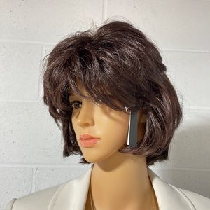 NWT 11” dark brown wig natural puff volume thick top layers adjustable bangs DP